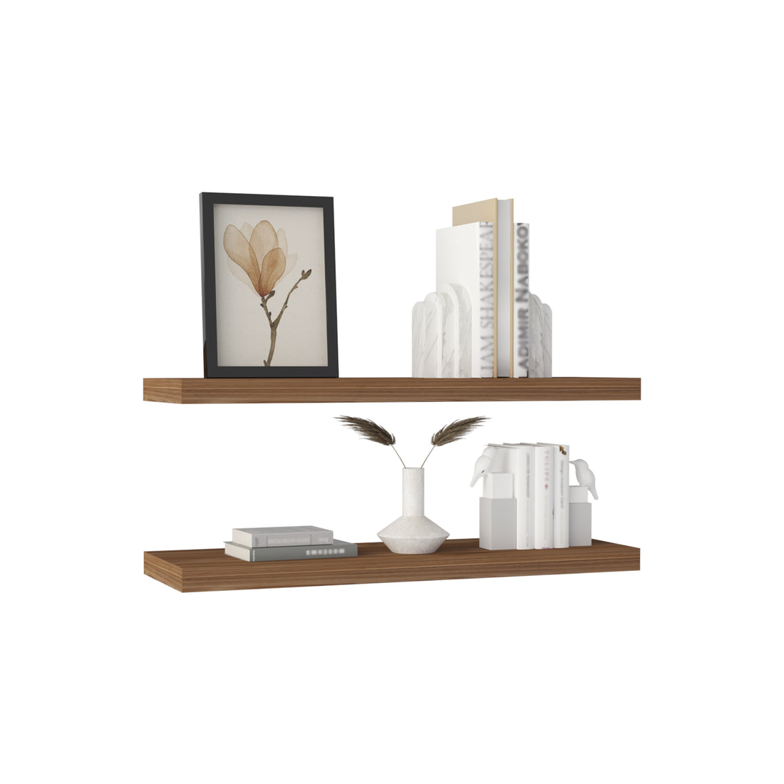 Ecco 31.5" Wide Floating Shelves Set Of 2, Shelves For Wall Decor For Bedroom, Bathroom Storage Shelves, Book Shelves For Living Room Mahogany Dark Brown Particle Board