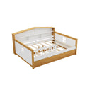 Full Size House Shape Daybed With Trundle And Bookcase Headboard Wooden Bed For Girls Boys Teens, No Box Spring Needed, Walnut And White Box Spring Not Required Full White Walnut Wood Bedroom Cute Pine Bed Frame Wood
