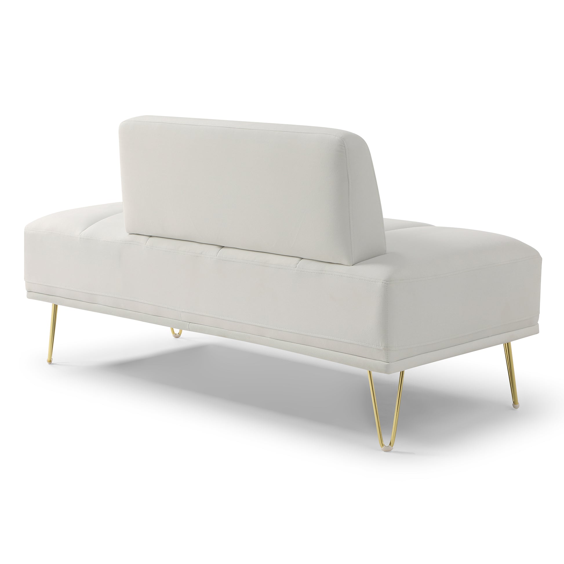 56.3"Inch Width Modern End Of Bed Bench,Velvet Fabric Upholstered 2 Seater Sofa Couch Entryway Ottoman Bench, Fuzzy Sofa Stool Footrest Window Bench With Gold Metal Legs For Bedroom, Living Room,White White Velvet Wood Primary Living Space Modern Foam
