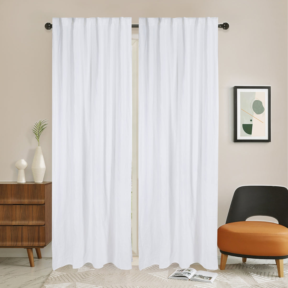 Newport Unlined Window Curtains For Bedroom, Linen Curtains For Living Room, 108 Inches Long Curtains For Living Room, Soft White Soft White Linen