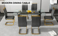 Table And Chair Set, Large Modern Minimalist Rectangular Glass Table, Can Accommodate 6 8 People, Equipped With Tempered Glass Tabletop And Large Mdf Table Legs, Comfortable And Minimalist Chairs. Transparent Glass