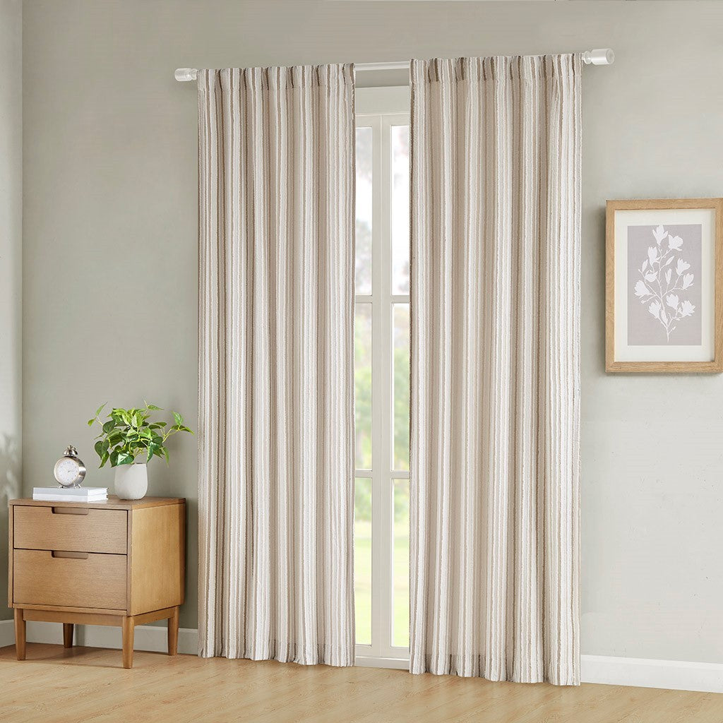 Clipped Jacquard Light Filtering Rod Pocket Back Tab Single Curtain Panel Only 1 Pc Panel Natural Polyester