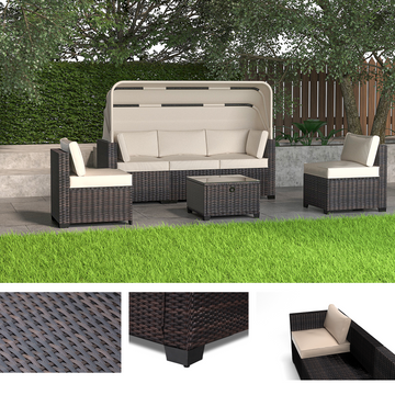 6 Pieces Patio Furniture Sets, Outdoor Rattan Daybed With Retractable Canopy, Outdoor Sectional Sofa Set With Adjustable Backrest, Chaise Chair Sunbed For Garden Poolside Backyard 3 Yes Complete Patio Set Antique Grey White Seats 6 Water Resistant