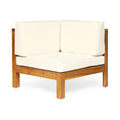 Oana Outdoor Wooden Sectional Set With Cushions, Beige Beige Acacia Wood