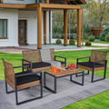 4 Piece Patio Furniture Set Outdoor Balcony Porch Garden Backyard Lawn Furniture Acacia Wood Table Top, Morden Black And Light Brown Yes Sectional Light Brown Seats 4 Rust Resistant Frame Water Resistant Cushion Garden & Outdoor American Design,American