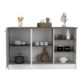 Ginger Kitchen Island, Three Open Shelves, Two Cabinets Multi Kitchen Modern Rectangular Stationary Kitchen Islands Particle Board Medium 40 55In