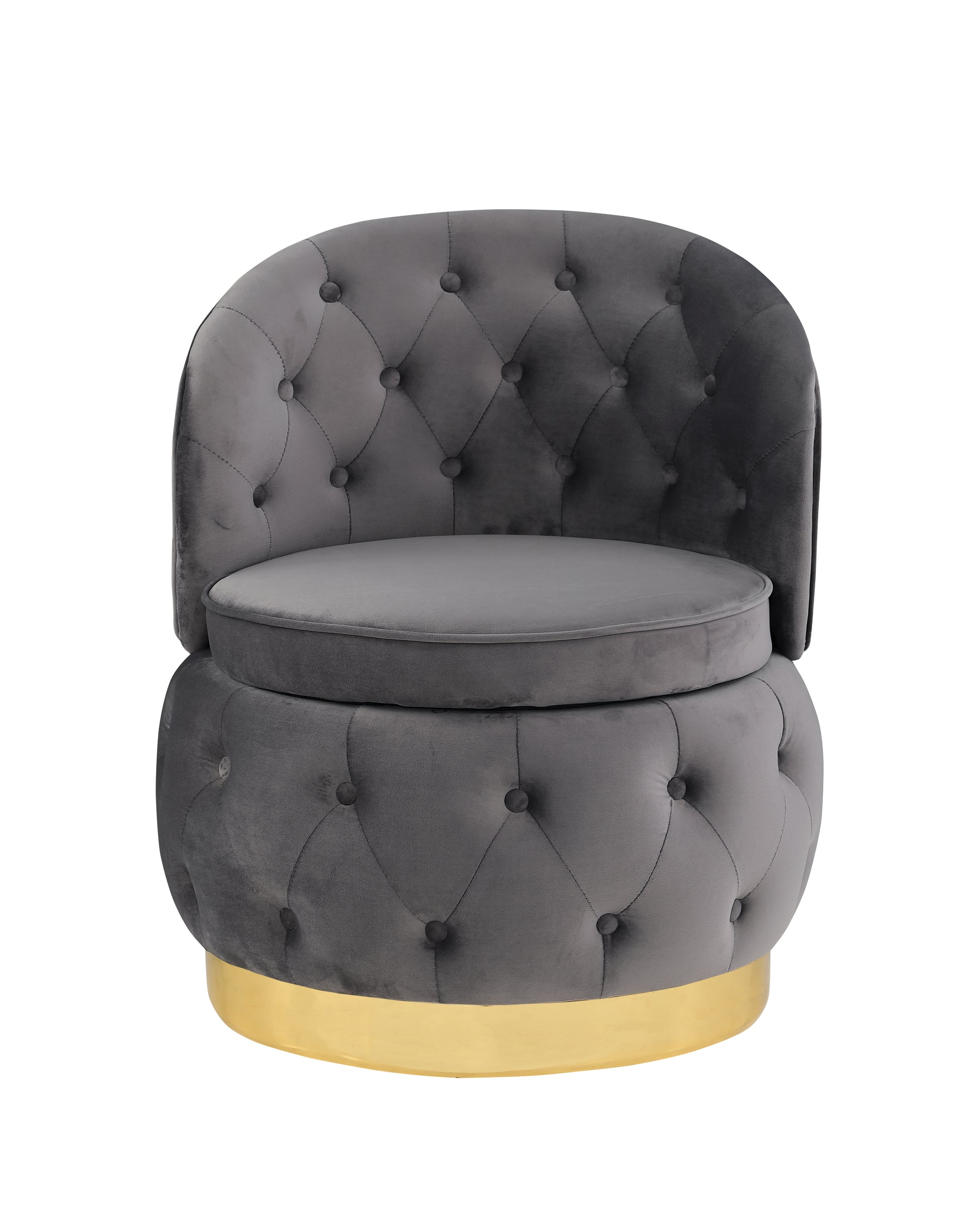 360 Degree Swivel Cuddle Barrel Accent Storage Chairs Gray Velvet