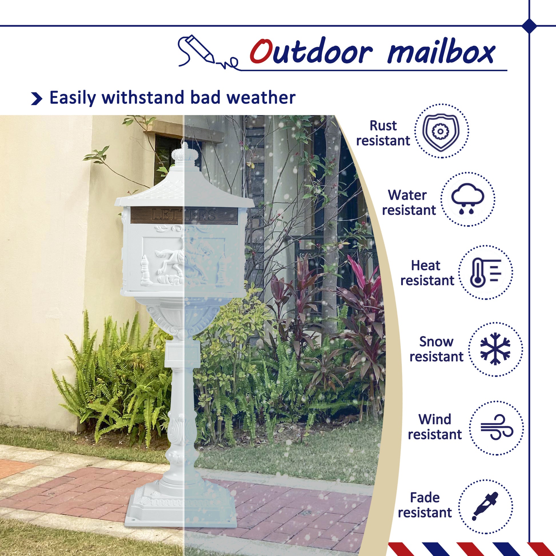 Mailbox Cast Aluminum White Mail Box Postal Box Security Heavy Duty White Aluminium
