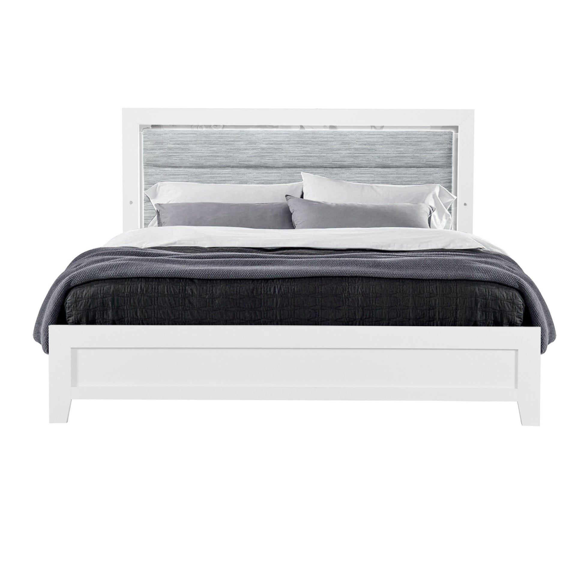 Omoda White Twin Bed With Led White Rubber Wood