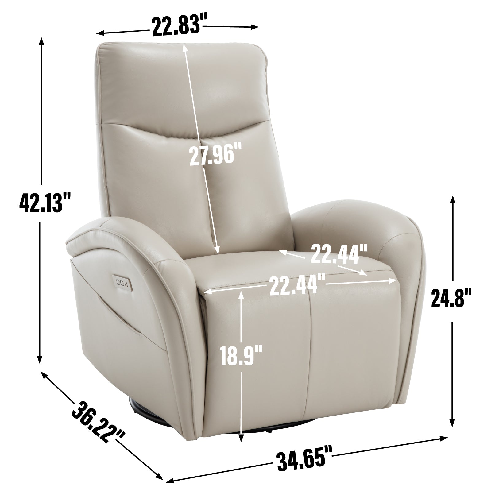 Beige Grey Leatheraire Swivel And Rocker Power Recliner Chair With Lumbar Support, Max Swivel Degree 270 , Heavy Duty Motion Mechanism With Usb And Type C Ports Beige Grey Faux Leather Power Push Button Metal Primary Living Space Medium Firm Pillow Back