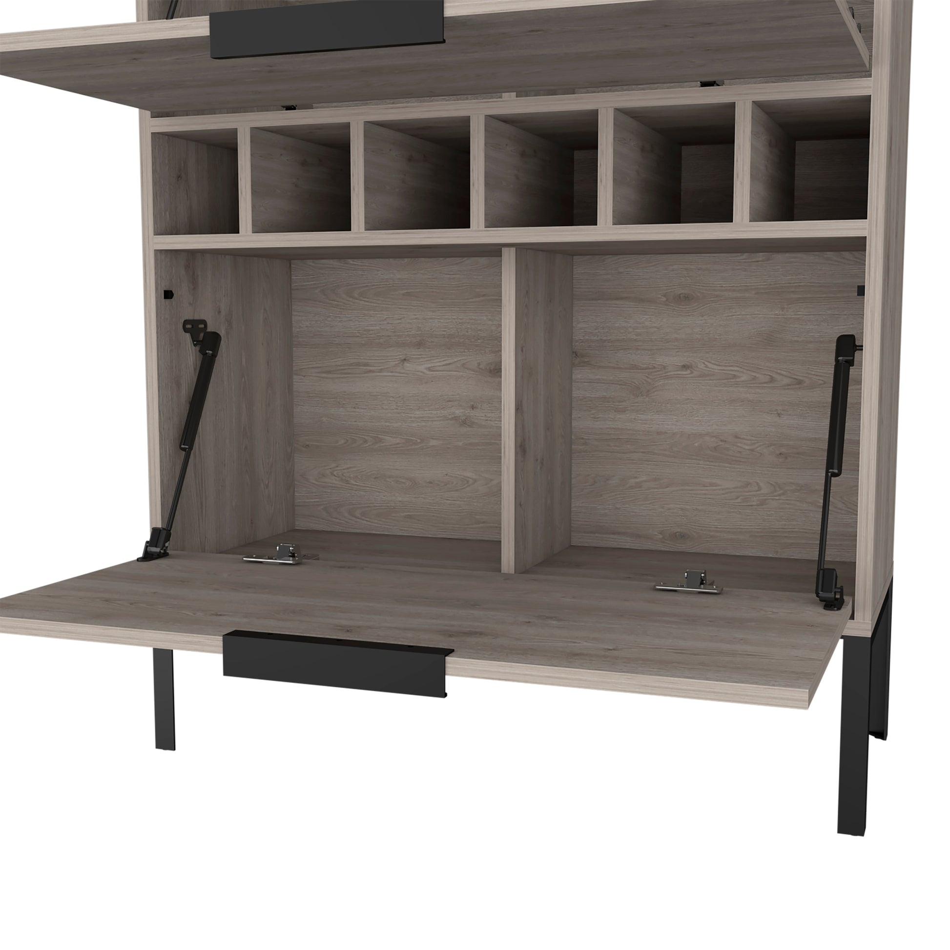 Rowan Bar Cabinet, Six Built In Wine Rack, Double Door Cabinet Light Gray Particle Board Engineered Wood