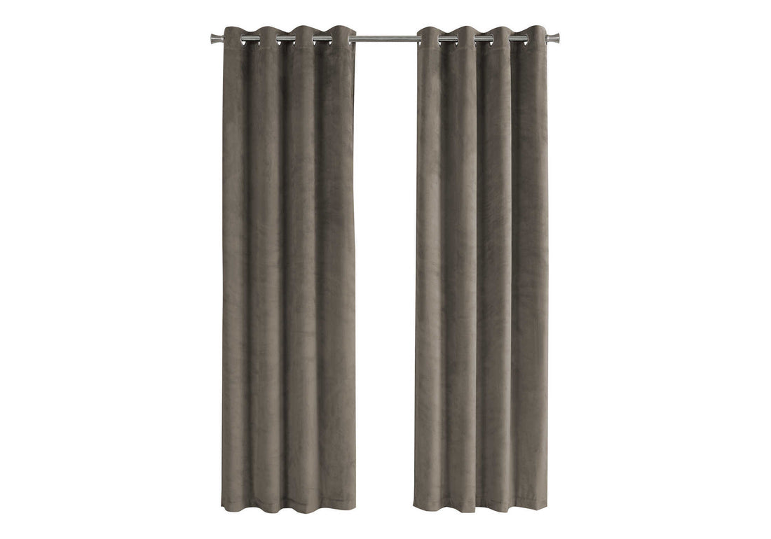 Curtain Panel, 2Pcs Set, 54"W X 84"L, Room Darkening, Grommet, Living Room, Bedroom, Kitchen, Beige Velvet, Contemporary, Modern Taupe Polyester