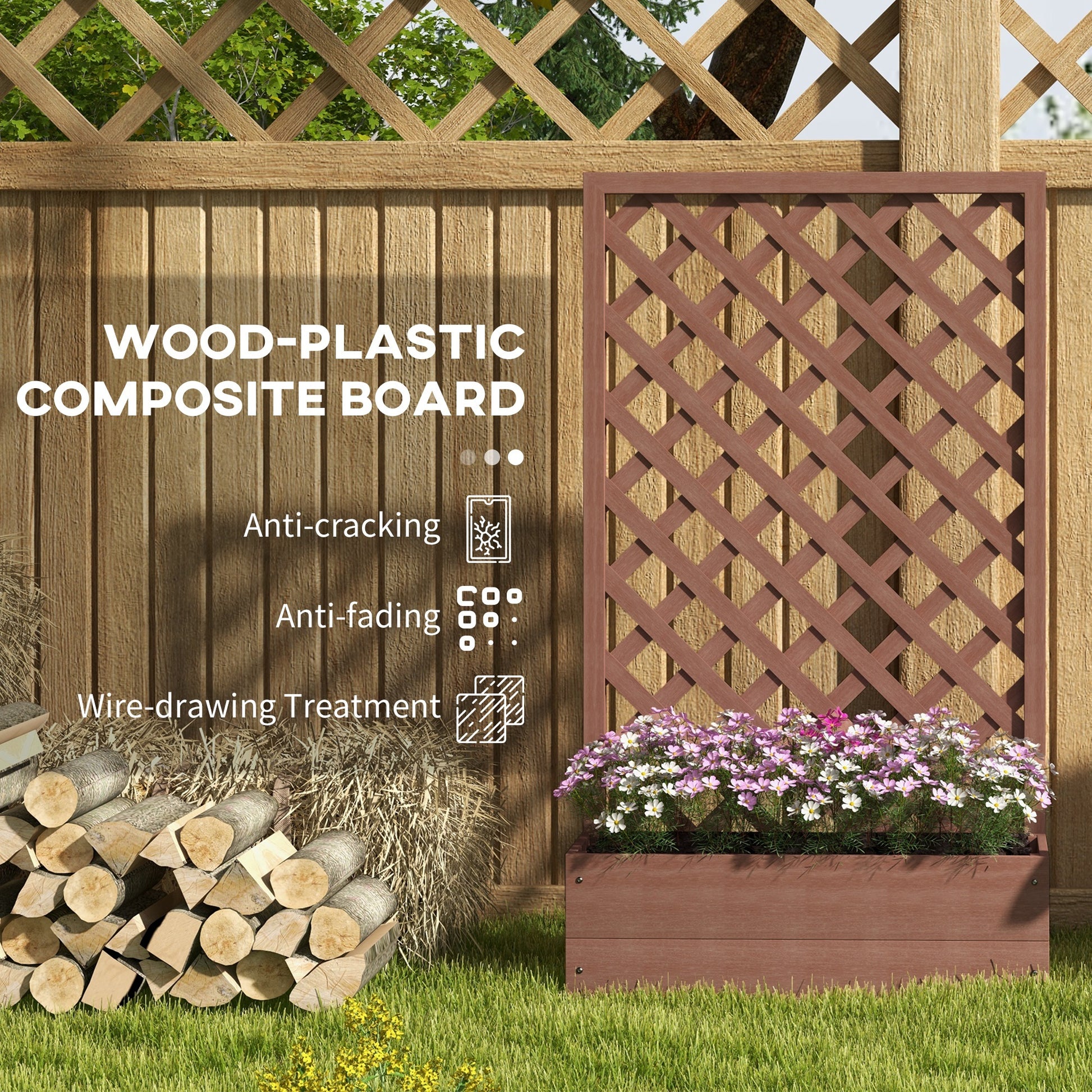 freestanding wooden trellis Outsunny Raised Garden Bed With Trellis Lattice, Wood Planter Box With Self Draining Gap, Freestanding Trellis Planter For Climbing Plants, Vines,