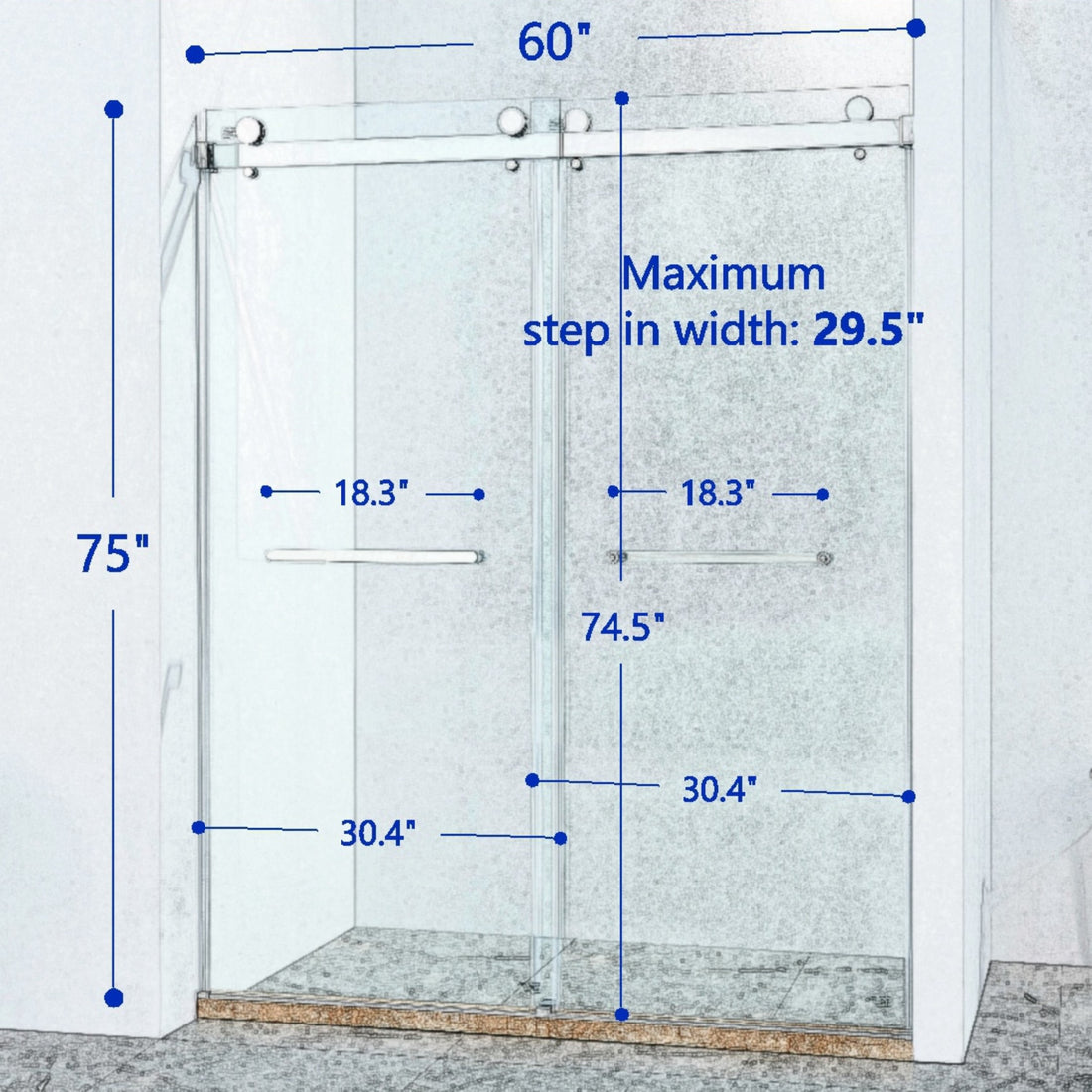 56 60"W X 75"H Frameless Double Sliding Shower Door, 304 Stainless Steel In Matte Black, 5 16" 8Mm Thick Sgcc Tempered Clear Glass. Matte Black Bathroom Classic,Luxury,Modern Glass Stainless Steel