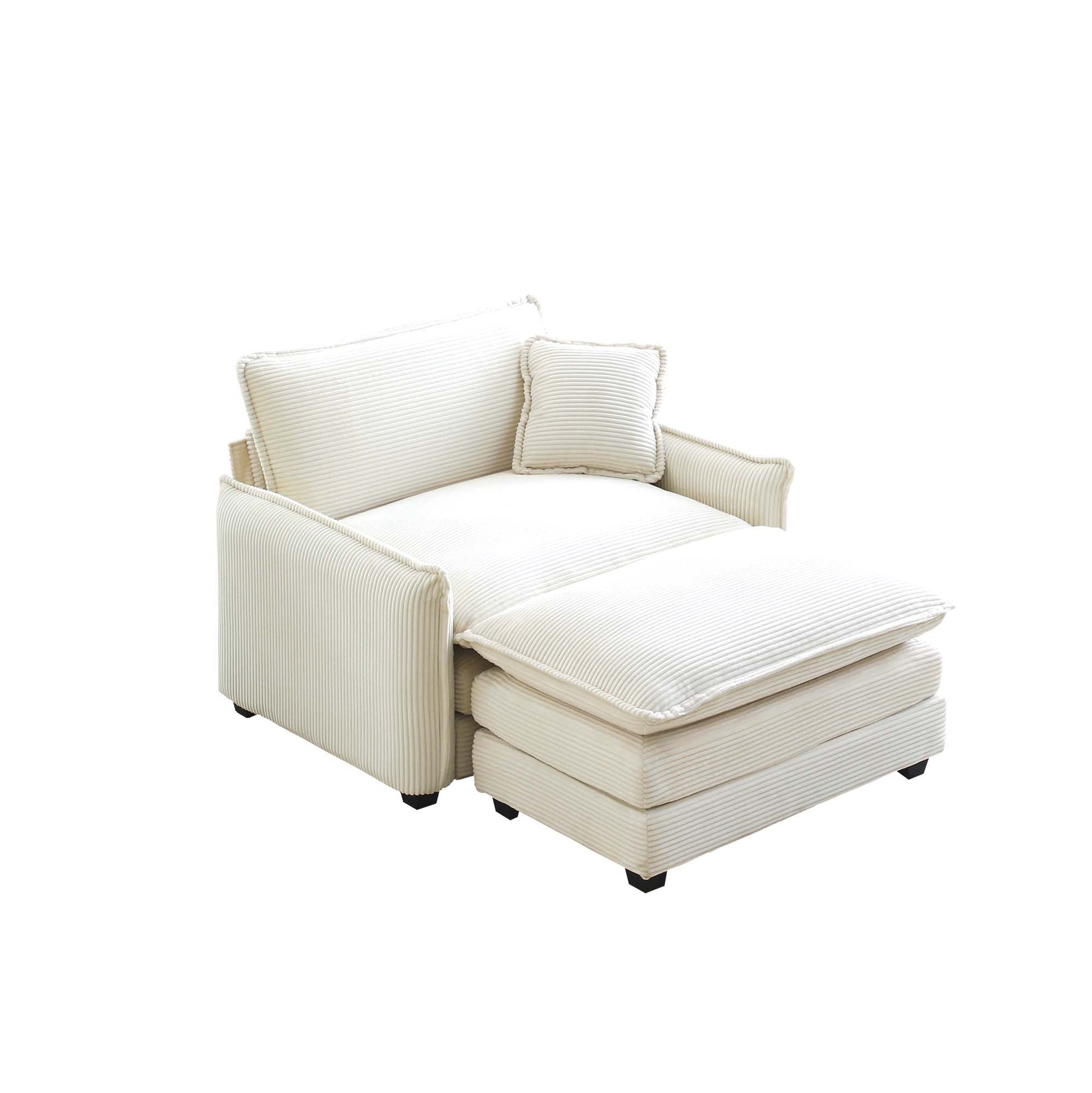 Single Deep Seat Sofa With Footstool With One Pillow, Suitable For Living Room And Bedroom, Club Multiple Occasions,White Corduroy White Corduroy 1 Seat