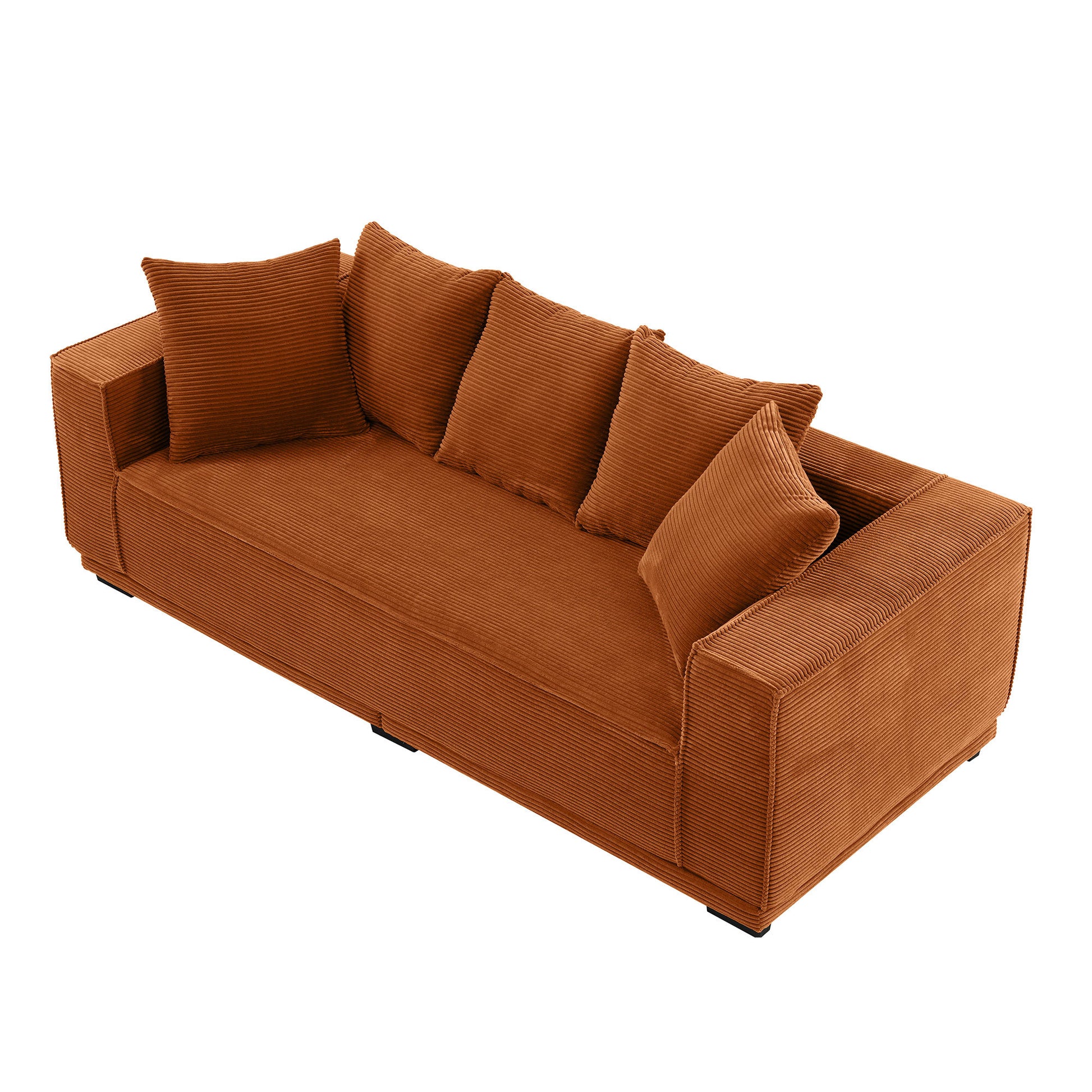 88.97'' Corduroy Sofa With 5 Matching Toss Pillows Modern Upholstered Sofa Including Bottom Frame For Bedroom, Apartment And Office.Orange Orange Corduroy 3 Seat