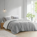 3 Piece Cotton Jacquard Comforter Set Gray Full Queen Queen Gray Cotton