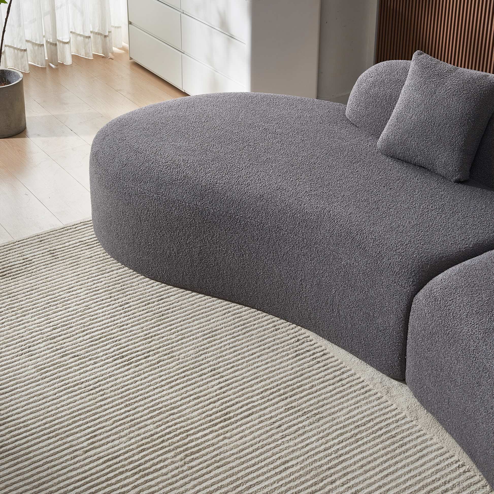 Modern Curved Sectional Sofa, 5 Seater Couch, Comfortable And Stylish For Living Room, Apartment, Home Decor Gray Medium Soft Foam Sherpa 5 Seat