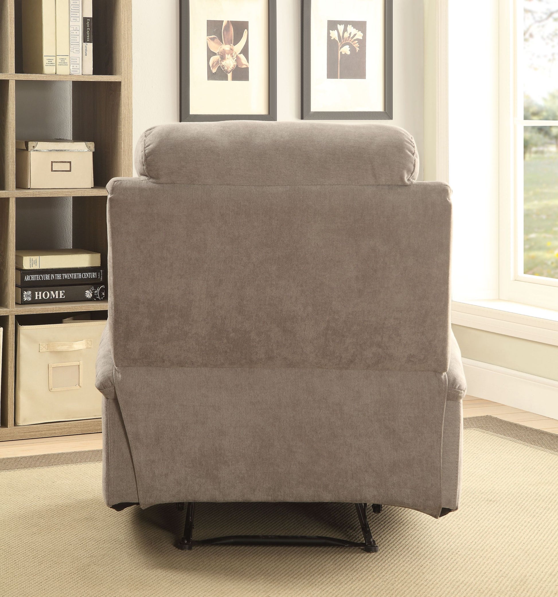 Grey Recliner With Cup Holder Grey Linen Manual Handle Metal Primary Living Space Tight Back Handle Pillow Top Arms Fabric Metal