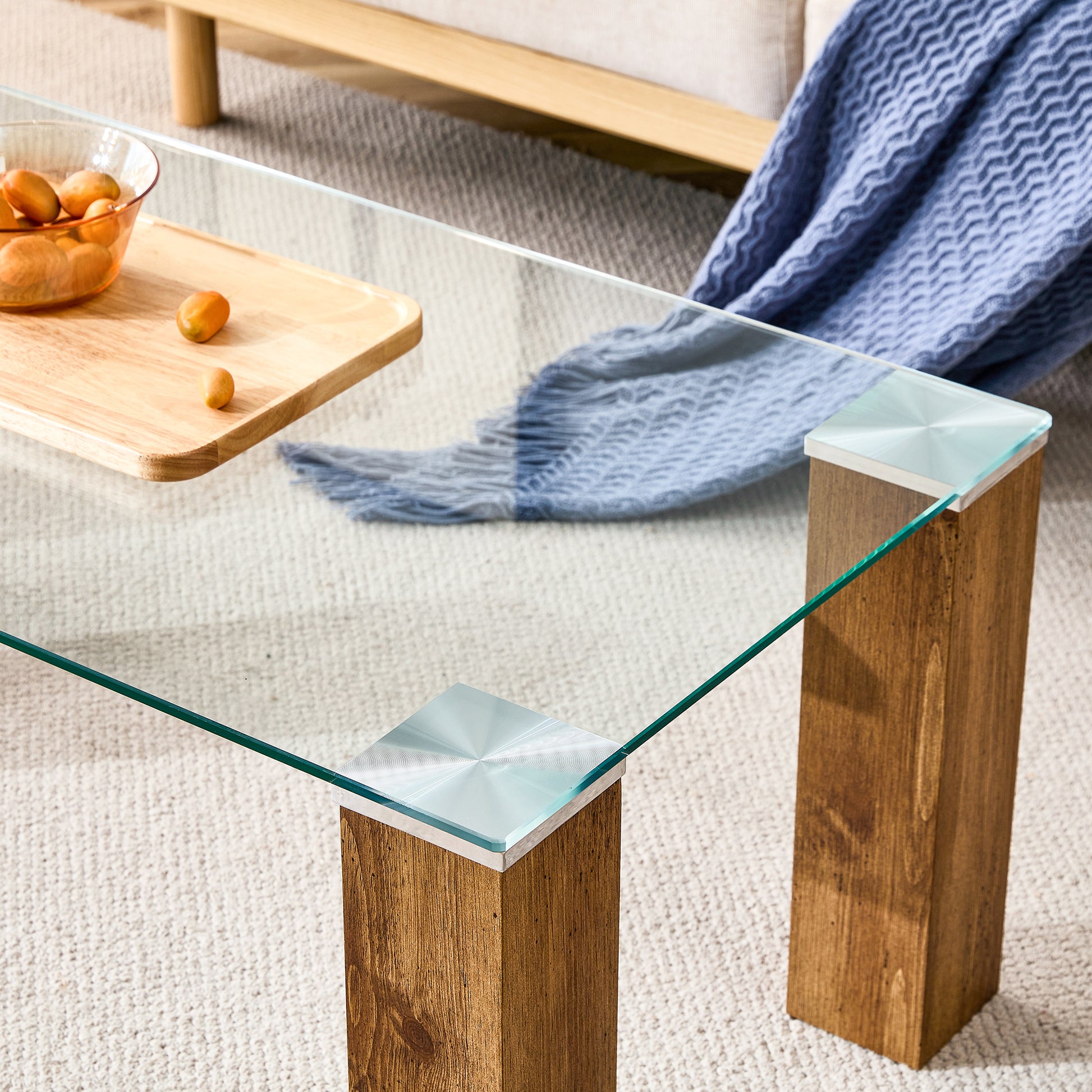 Glass Top Coffee Table,Tea Table, With Mdf Legs Stylish Blend Of Elegance And Durability 44.9"*21.7"*16.9" Transparent Wood Glass