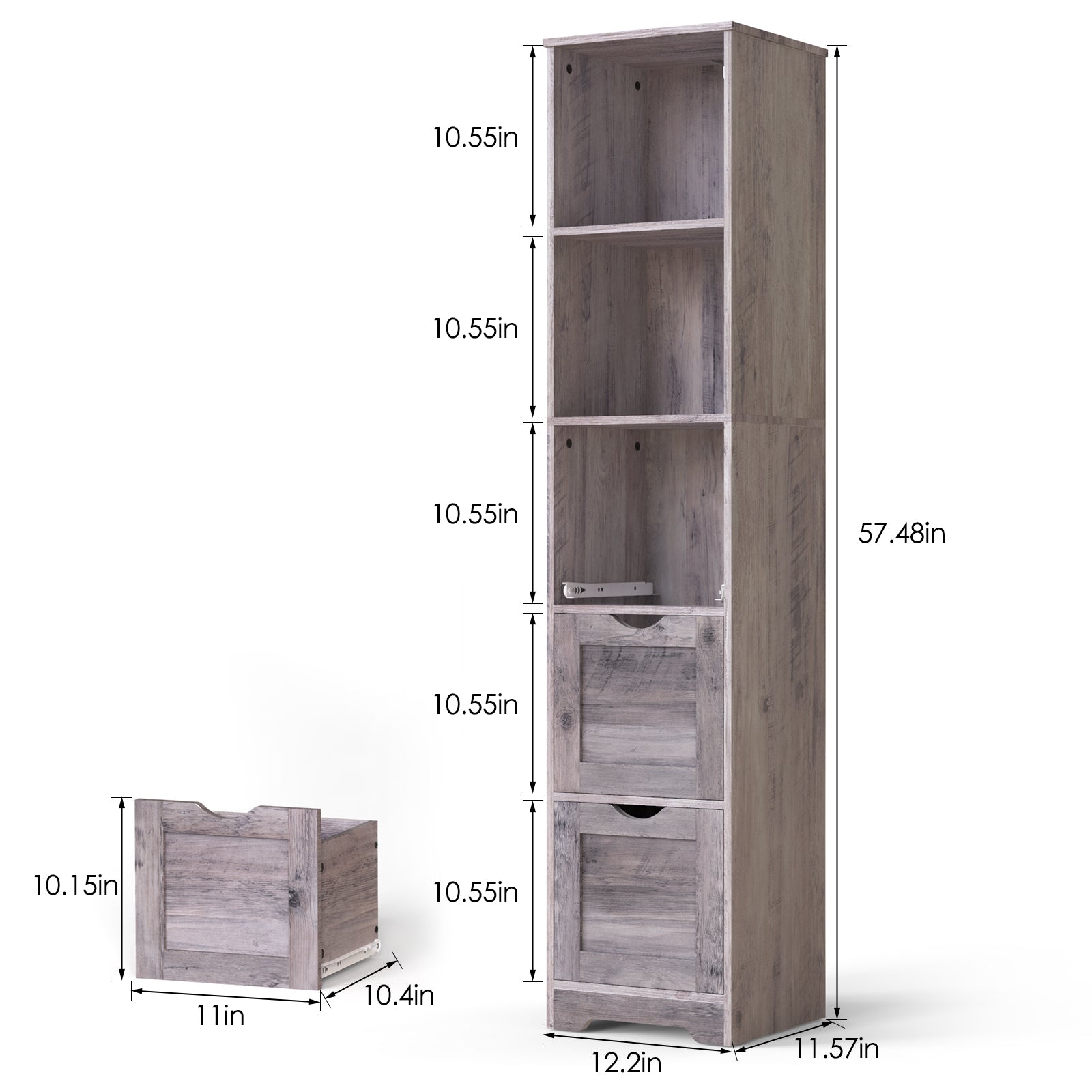 Bathroom Floor Cabinet With 3 Drawers 2 Shelves, Tall Narrow Bathroom Kitchen Pantry Storage Cabinet With Open Compartment, Living Room Free Standing Storage Organizer,Grey Grey Wood