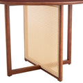 Table And Chair Set, Ancient Style Solid Wood Dining Table, Imitation Rattan Table Legs, Beautiful Simple Solid Wood Dining Chair, Perfect For Dinner, Meetings, Home And Office Decoration Walnut Rubber Wood