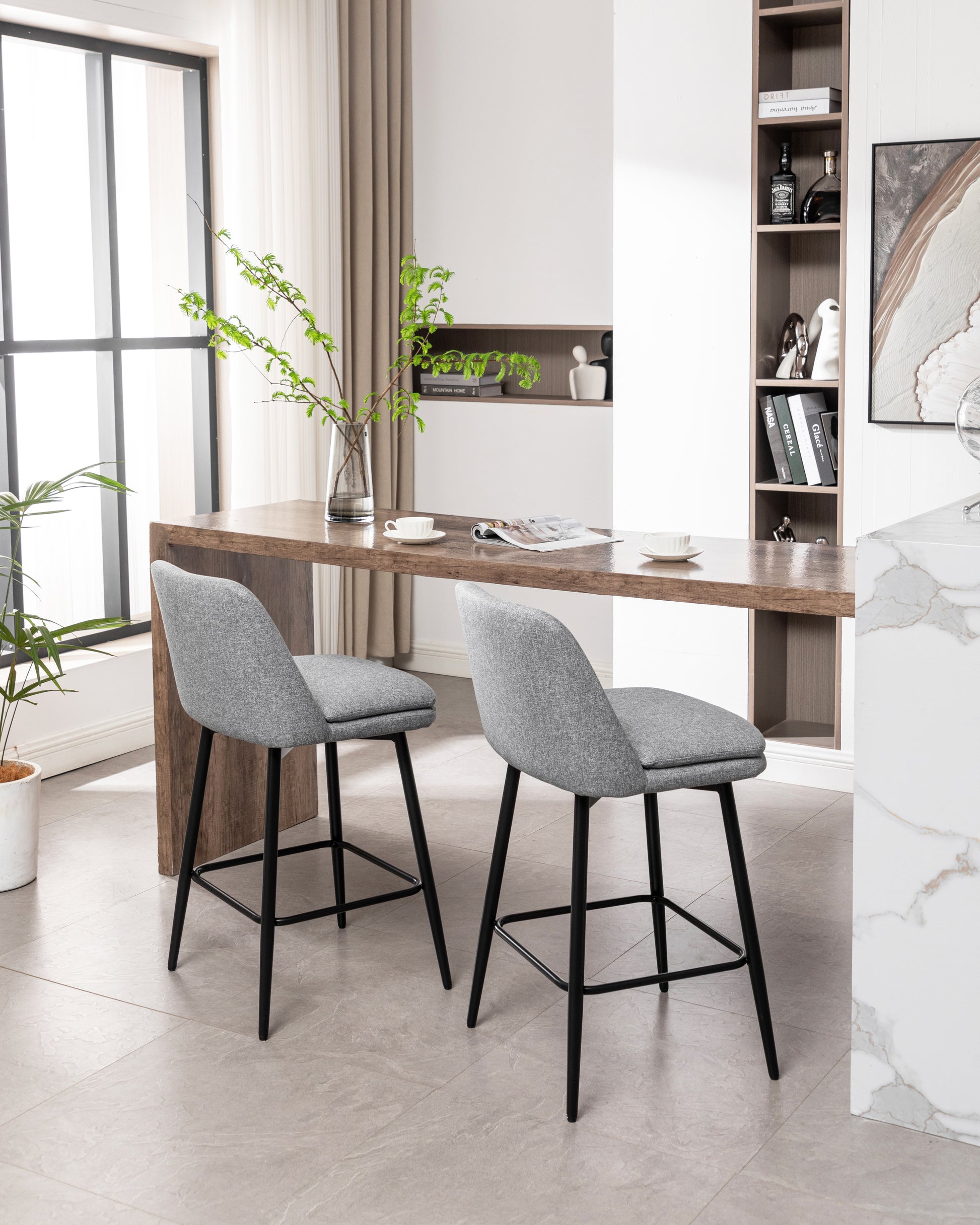 Counter Height Swivel Bar Stools Set Of 2, 360 Swivel Upholstered Barstools With Back And Metal Legs, 25.6" Seat Height,Counter Stools For Kitchen Island And Pub,Linen Cloth,Grey Light Grey Set Of 2 Linen