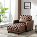 Coolmore Multifunctional Living Room Leisure Chaise Lounge Barry Tufted Comfy Armchair Wireless Charging, Smooth Reclining Backrest & Lumbar Pillow For Home Apartment Brown Linen Brown Foam Linen