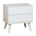 Mid Century Modern White Color 1Pc Nightstand Bedroom Furniture Solid Wood Round Tapered Legs 2 Drawers Bedside Table White White 2 Drawers Bedroom Bedside Cabinet Contemporary,Mid Century Modern,Modern,Transitional Rubberwood Drawers Solid Wood