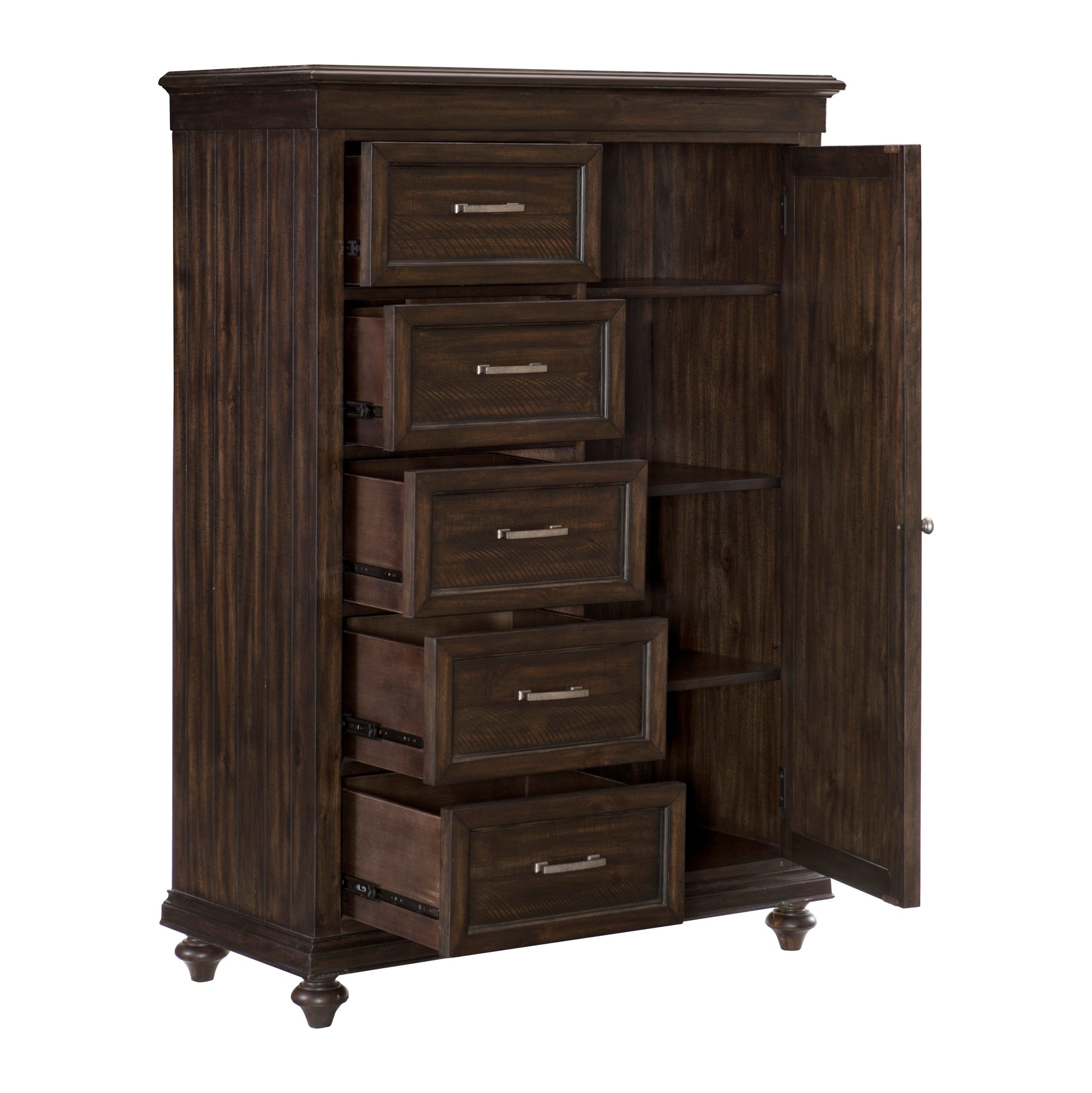 Solid Transitional Style Bedroom 1Pc Wardrobe Chest Of Drawers Adjustable Shelves Driftwood Charcoal Finish Wooden Furniture Traditional Framing Driftwood Bedroom Transitional Wood