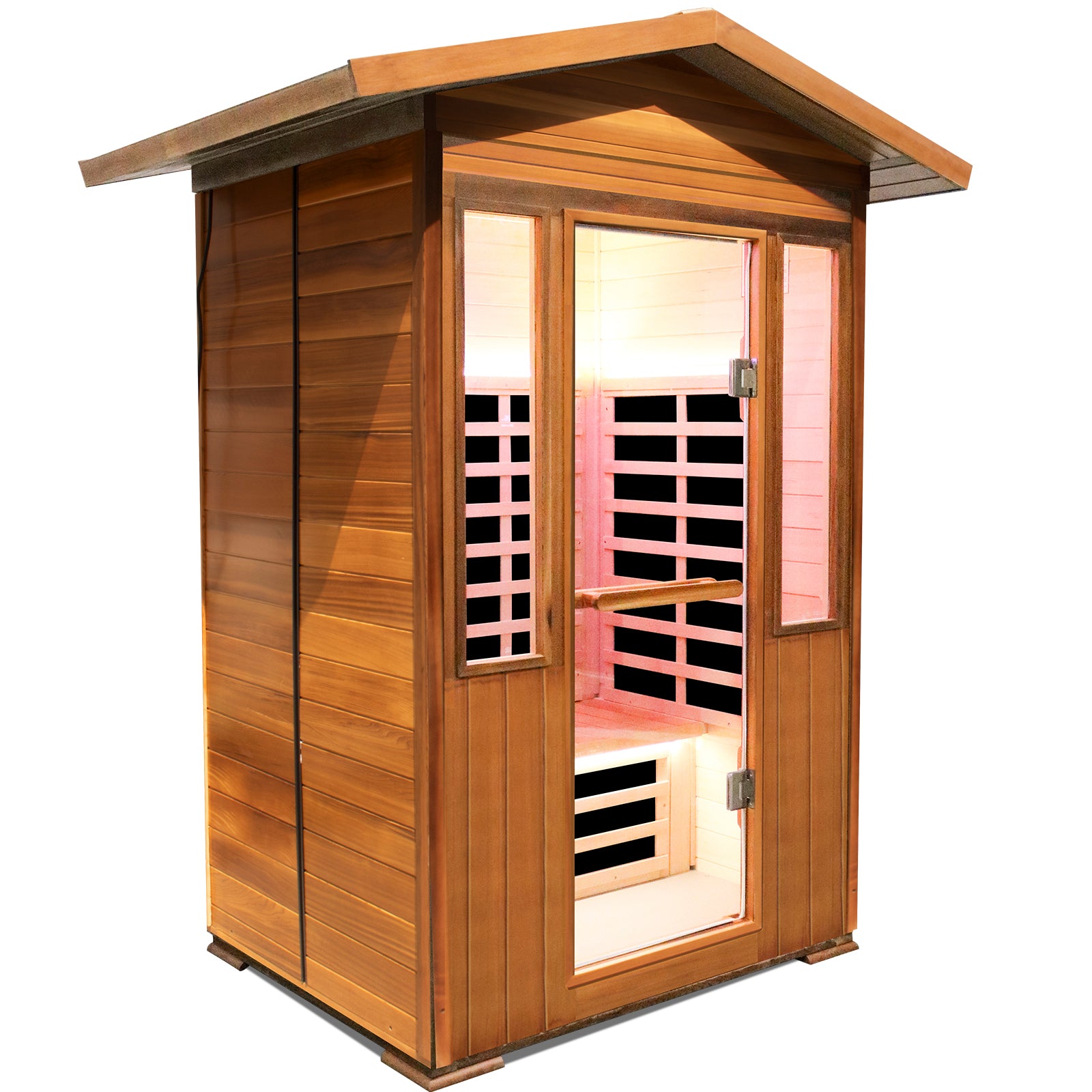 Outdoor Double Red Cedar Far Infrared Sauna Room Natural Wood Stainless Steel Glass