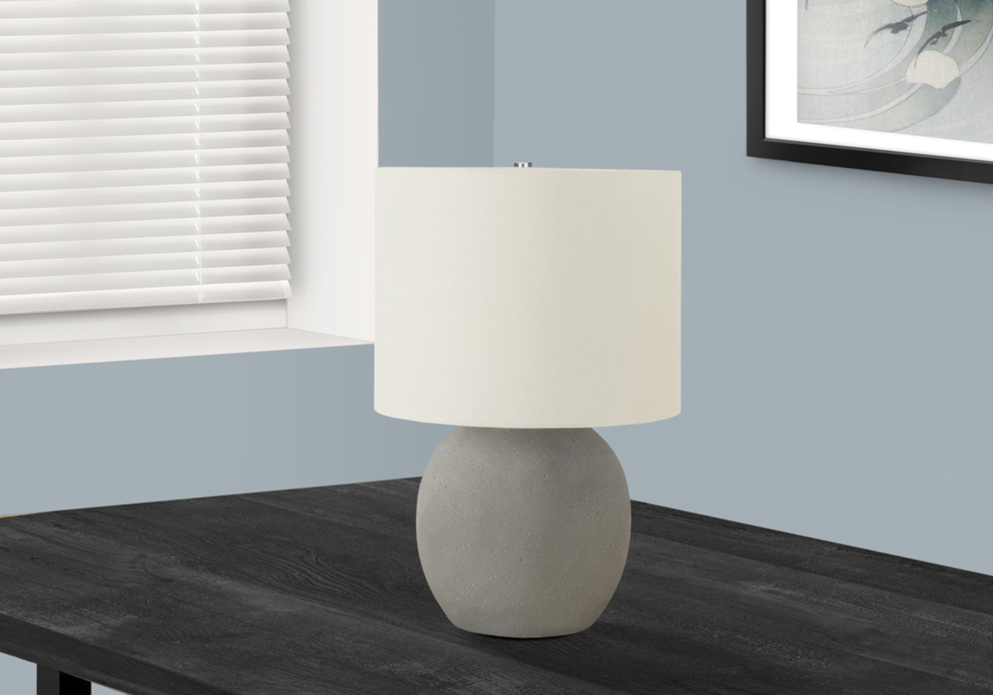 Lighting, 20"H, Table Lamp, Grey Concrete, Ivory Cream Shade, Contemporary Grey Concrete