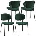 Dark Green Boucle Fabric Dining Chairs Set Of 4,Modern Dining Room Chairs With Black Metal Legs, Armless Kitchen Chair For Dining Room, Living Room Metal Plaid Dark Green Dining Room Powder Coated Foam Dry Clean Modern Dining Chairs Solid Back Foam