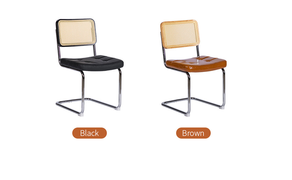 Dining Chairs Set Of 2, Fauex Leather Rattan Side Accent Chairs With Chrome Legs, Modern Mid Century Breuer Designed Chairs, Upholstered Dining Living Room Kitchen Chairs Black 2Pcs Black Faux