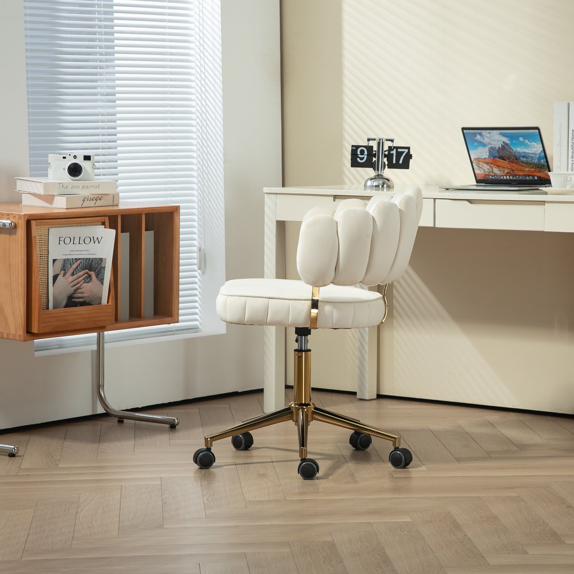 Coolmore Velvet Home Office Desk Chair, Modern Cute Computer Chair, Wh