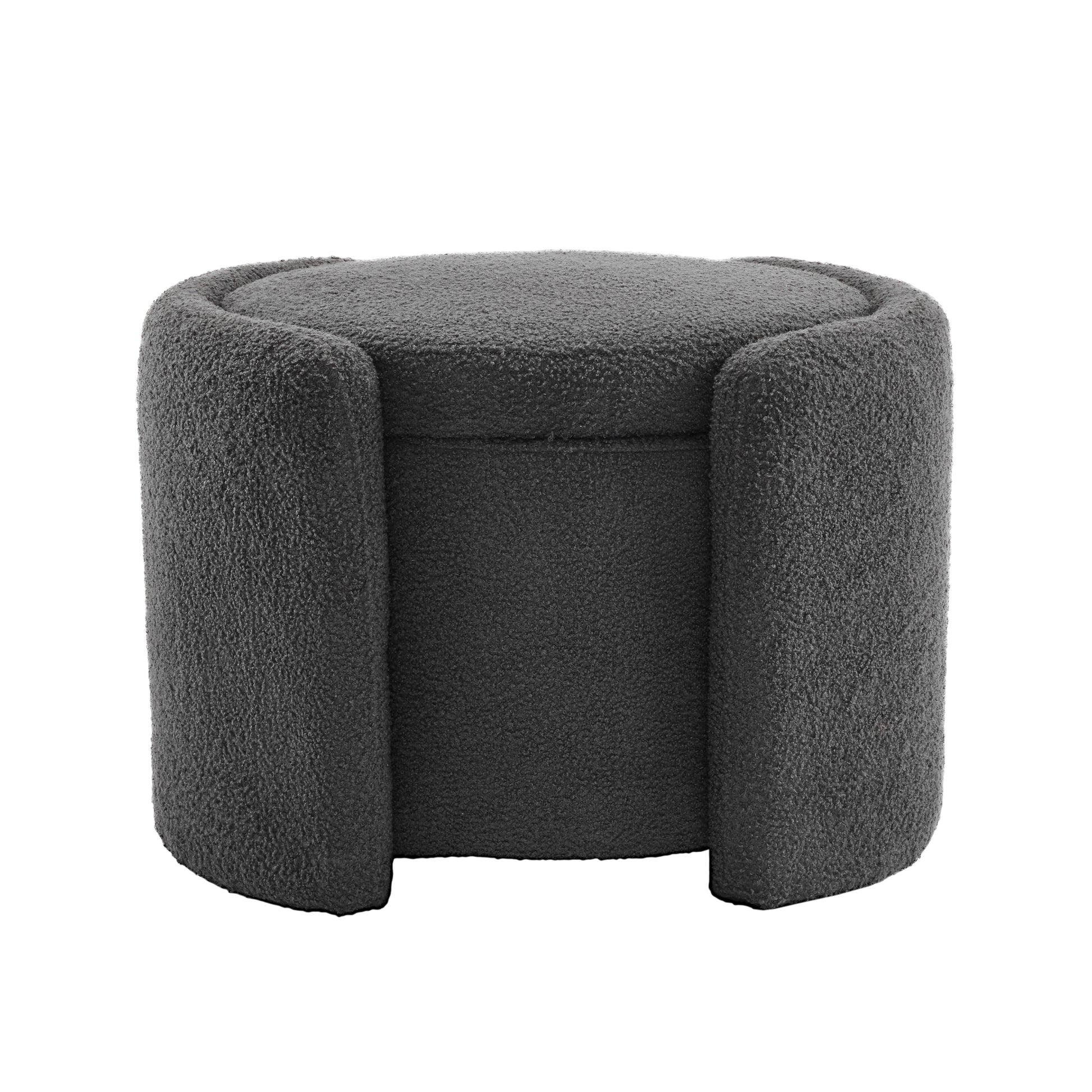 Cozy Lamb Fleece Storage Ottoman: Stylish Comfort With Hidden Storage, Grey Wood Primary Living Space Solid Grey With Storage Dark Grey Polyester Polyester Backless Casual Round Internal Storage