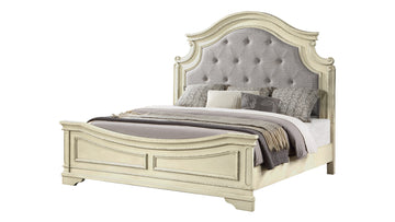 Noble Traditional Style Queen Bed With Button Tufted Upholstery Headboard Made With Wood In Antique Beige Box Spring Required Queen Beige Wood White Bedroom Traditional Slat Beds Solid Wood Mdf Wood