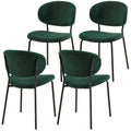 Dark Green Boucle Fabric Dining Chairs Set Of 4,Modern Dining Room Chairs With Black Metal Legs, Armless Kitchen Chair For Dining Room, Living Room Metal Plaid Dark Green Dining Room Powder Coated Foam Dry Clean Modern Dining Chairs Solid Back Foam