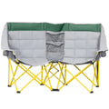 Outsunny Loveseat Style Camping Chair, Oversized Folding Lawn Chair With Carry Bag & Cup Holders, For Outdoor, Beach, Picnic, Hiking, Travel, Green & Gray Green Metal