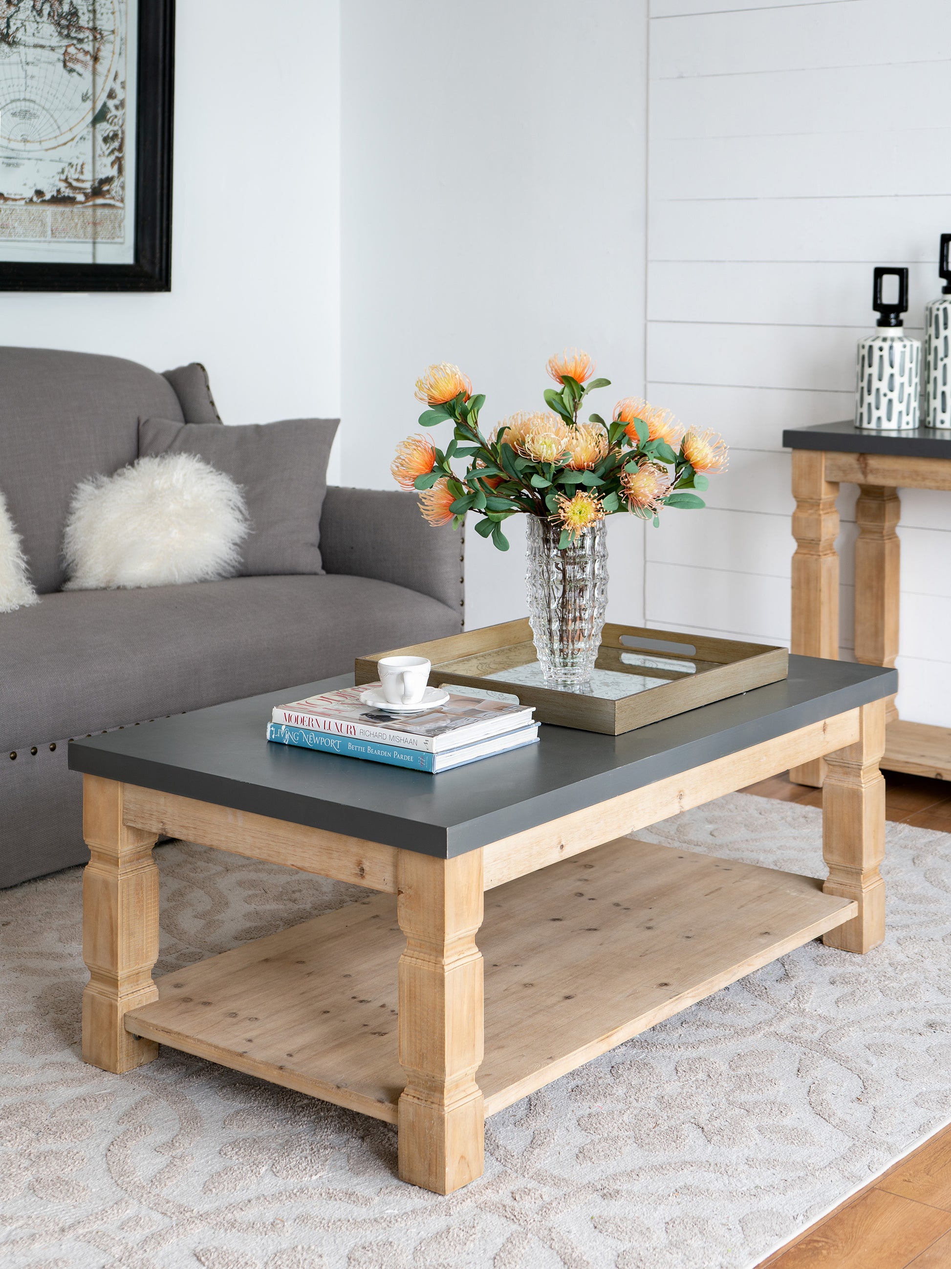 47.8X28X18.8" Coffee Table Brown Gray Wood