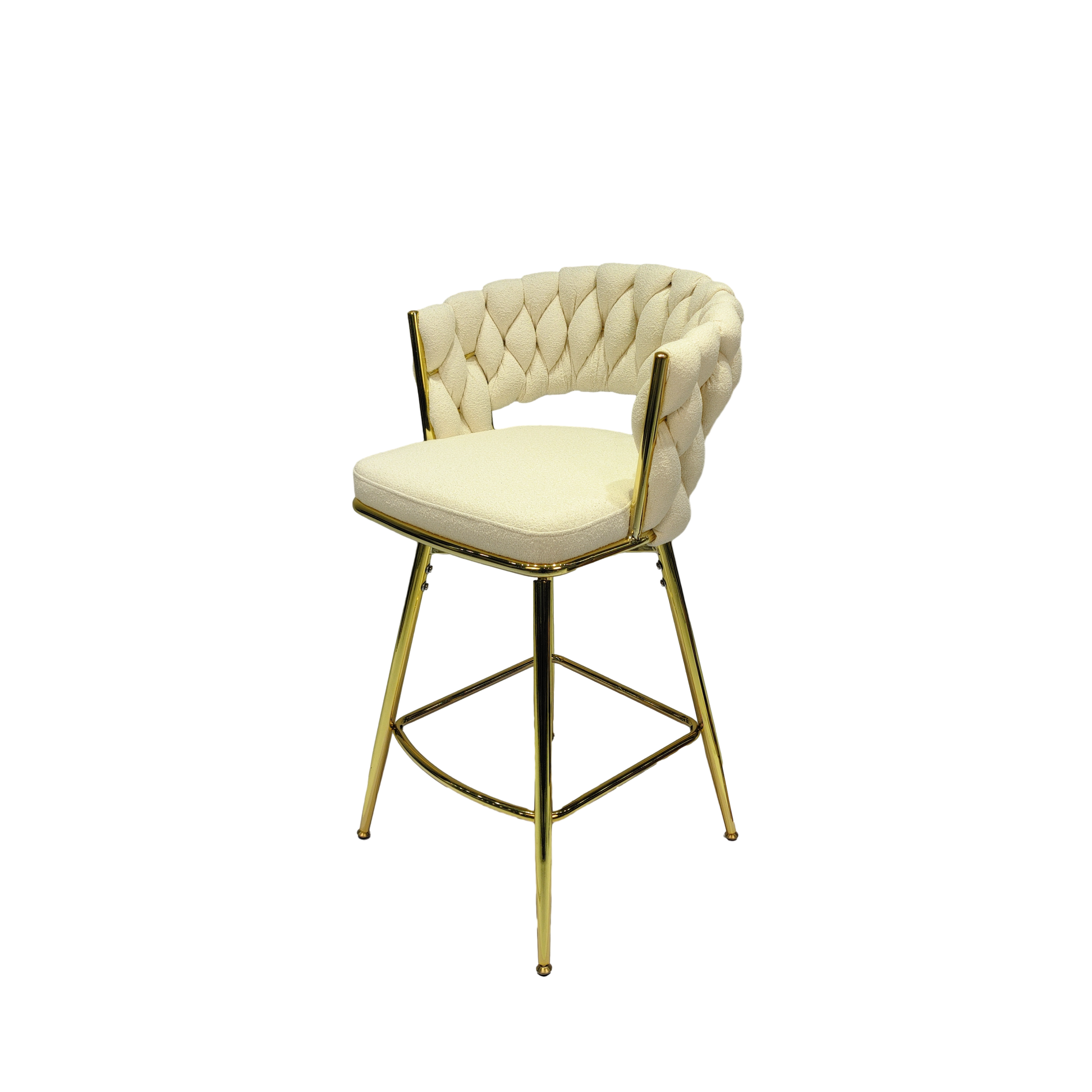 Bar Chair Toweling Woven Bar Stool Set Of 2,Golden Legs Barstools No Adjustable Kitchen Island Chairs,360 Swivel Bar Stools Upholstered Counter Stool Arm Chairs With Back Footrest, White White Foam Linen