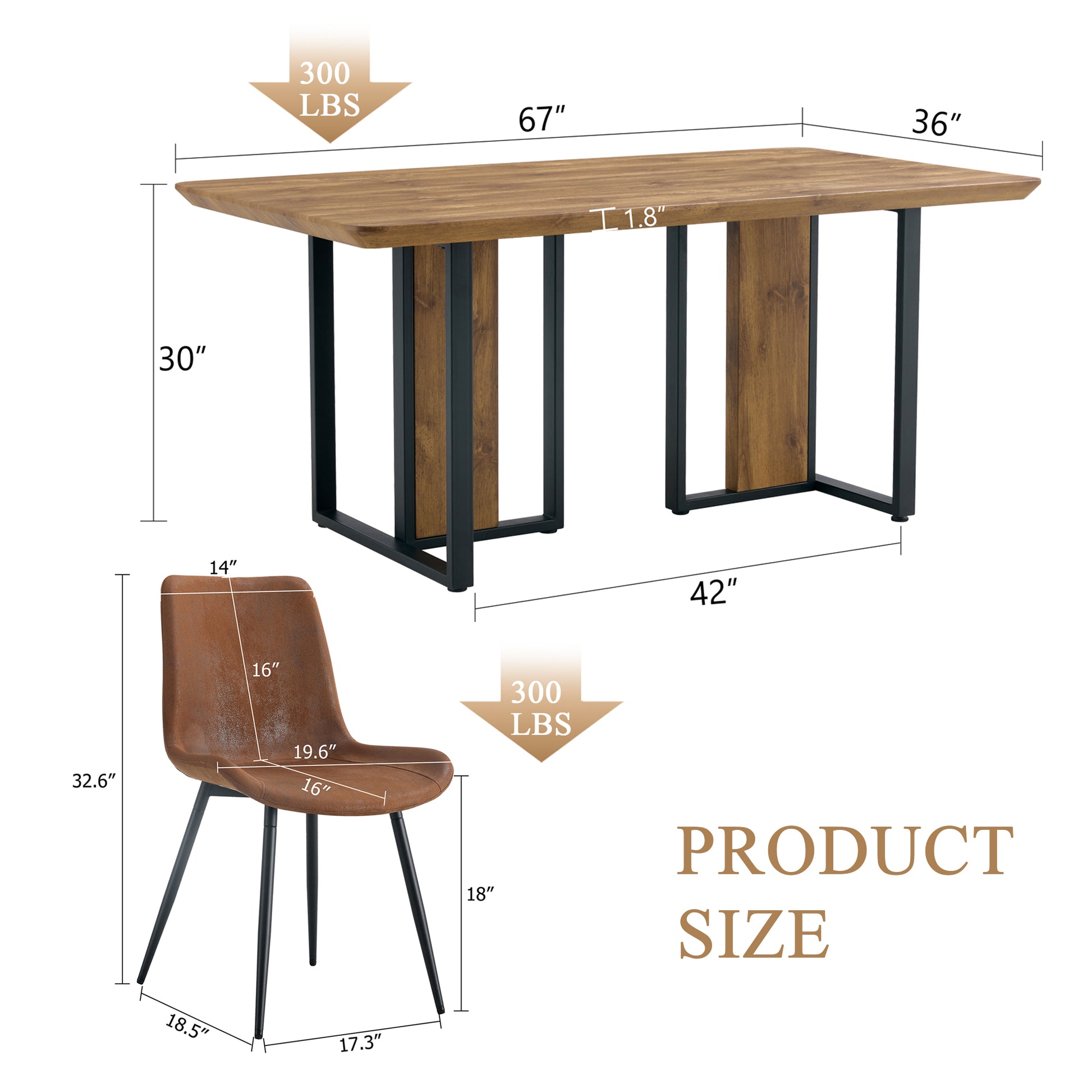 Table And Chair Set.67"X36" Wood Textured Mdf Dining Table Set With 6 Brown Suede Chairs.Mdf Sticker,Wood Colored Texture Sticker,Brown Armless Dining Chair,Suitable For Kitchen,Dining Room,Etc.