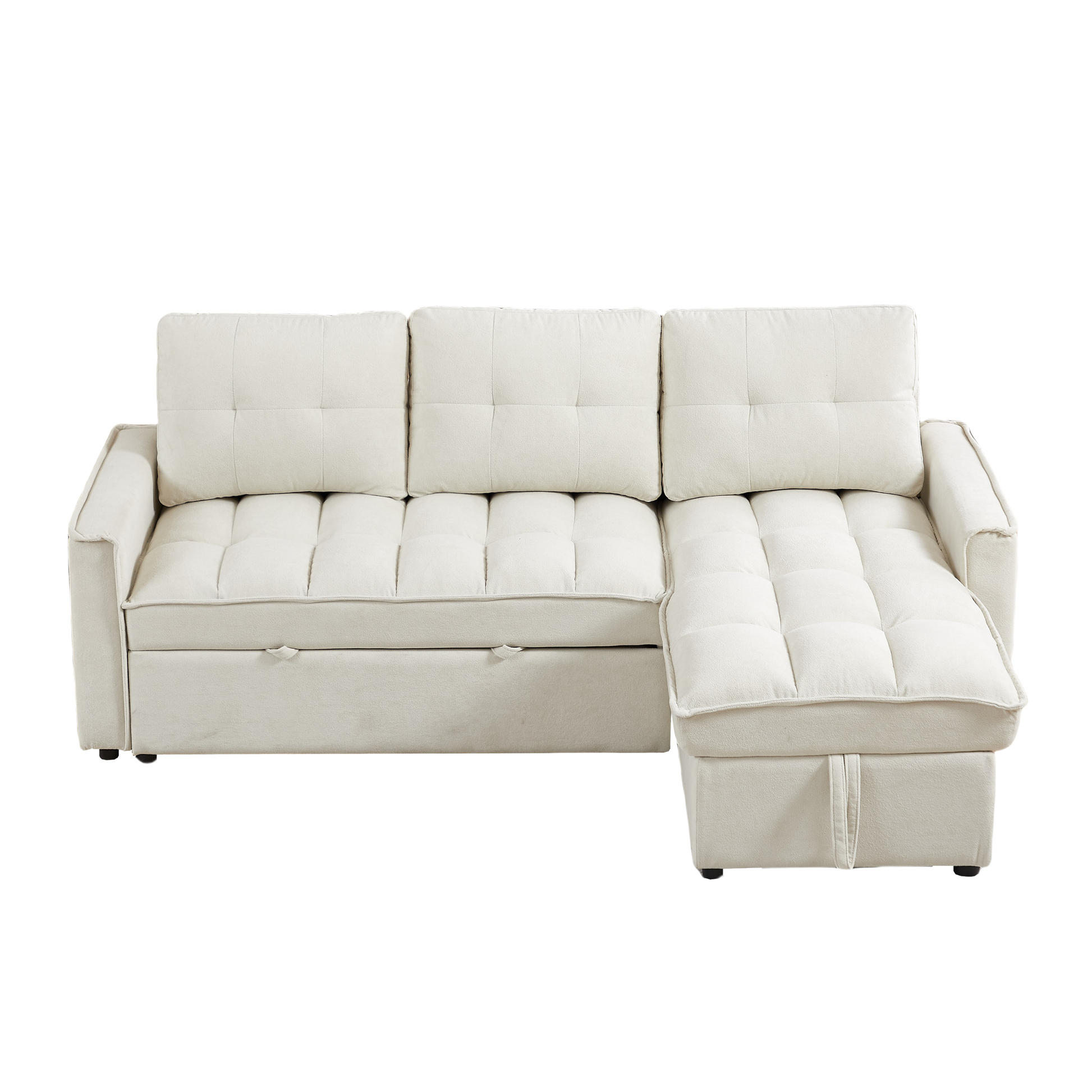 Mh 78.75" Reclining Sofa, Pull Out Sofa Bed With Usb And Tape C Charging Ports, L Shaped Sectional Sofa With Reclining Storage And Arm Side Organizer Pocket Features, Living Room Comfort Sofa Beige Chenille Wood Primary Living Space Eucalyptus Foam