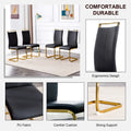 Table And Chair Set,Modern Rectangular Table With 0.4 Inch Black Patterned Tabletop And Gold Legs, Suitable For Kitchen, Dining Room, And Living Roomcomfortable Pu Seats,Perfect For Dinner, Meet Black Seats 4 Sintered Stone