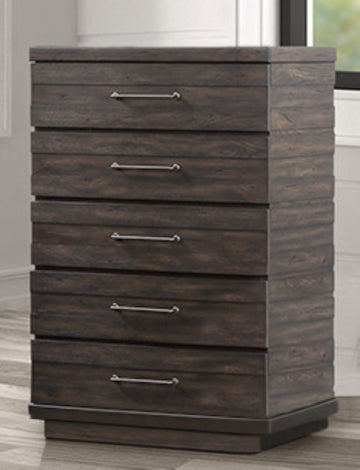 Indutrial Farmhouse 5 Drawer Chest Brown Solid Wood Mdf