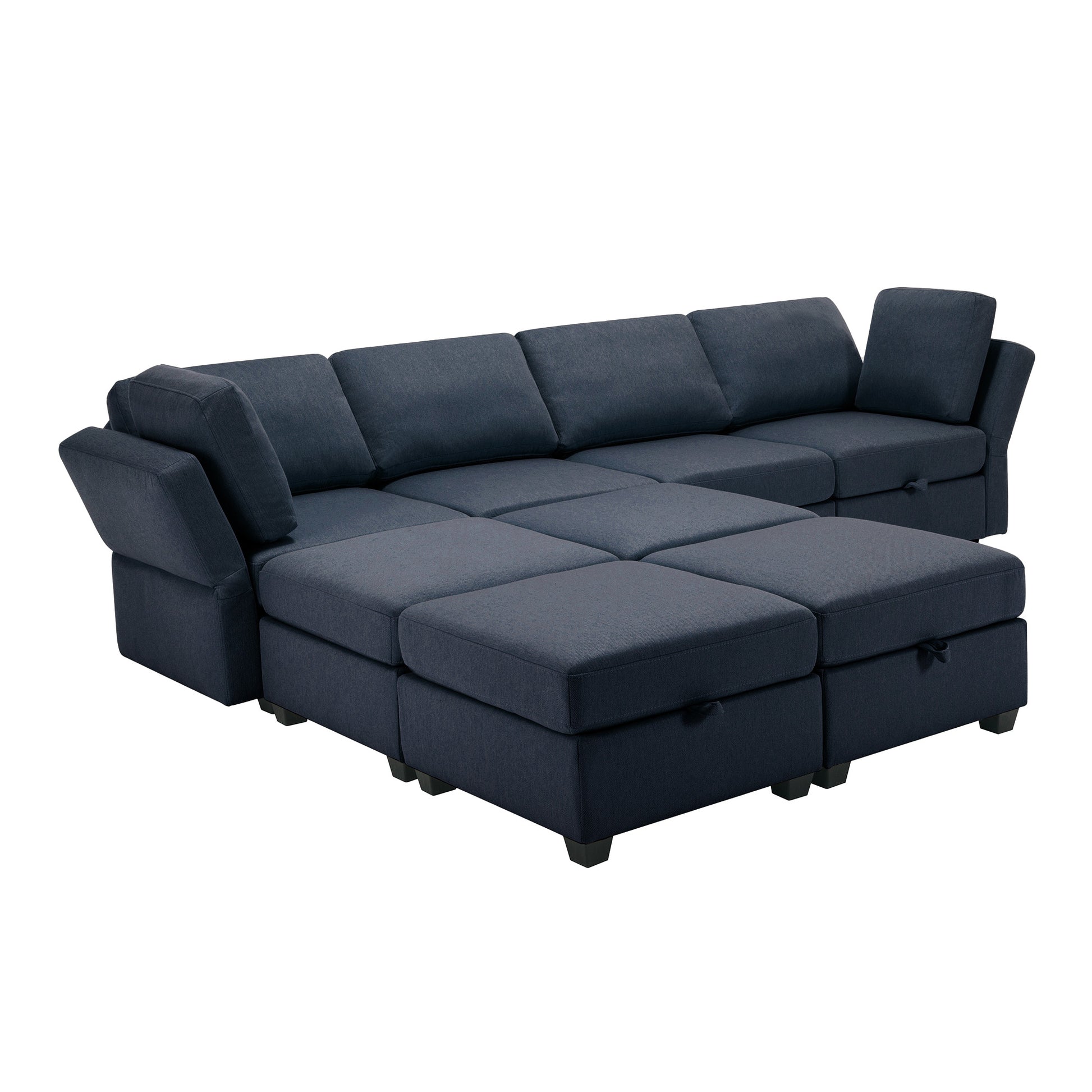 Modular Convertible U Shaped Sectional Sofa Couch With Storage Ottoman Corner Couch For Living Room, Adjustable Arms And Backs Blue Blue Polyester 4 Seat