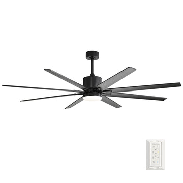 76 Inch Ceiling Fan With 18W Dimmable Led Light Smart Remote Control 8 Solid Wood Blades Black Black Metal & Wood