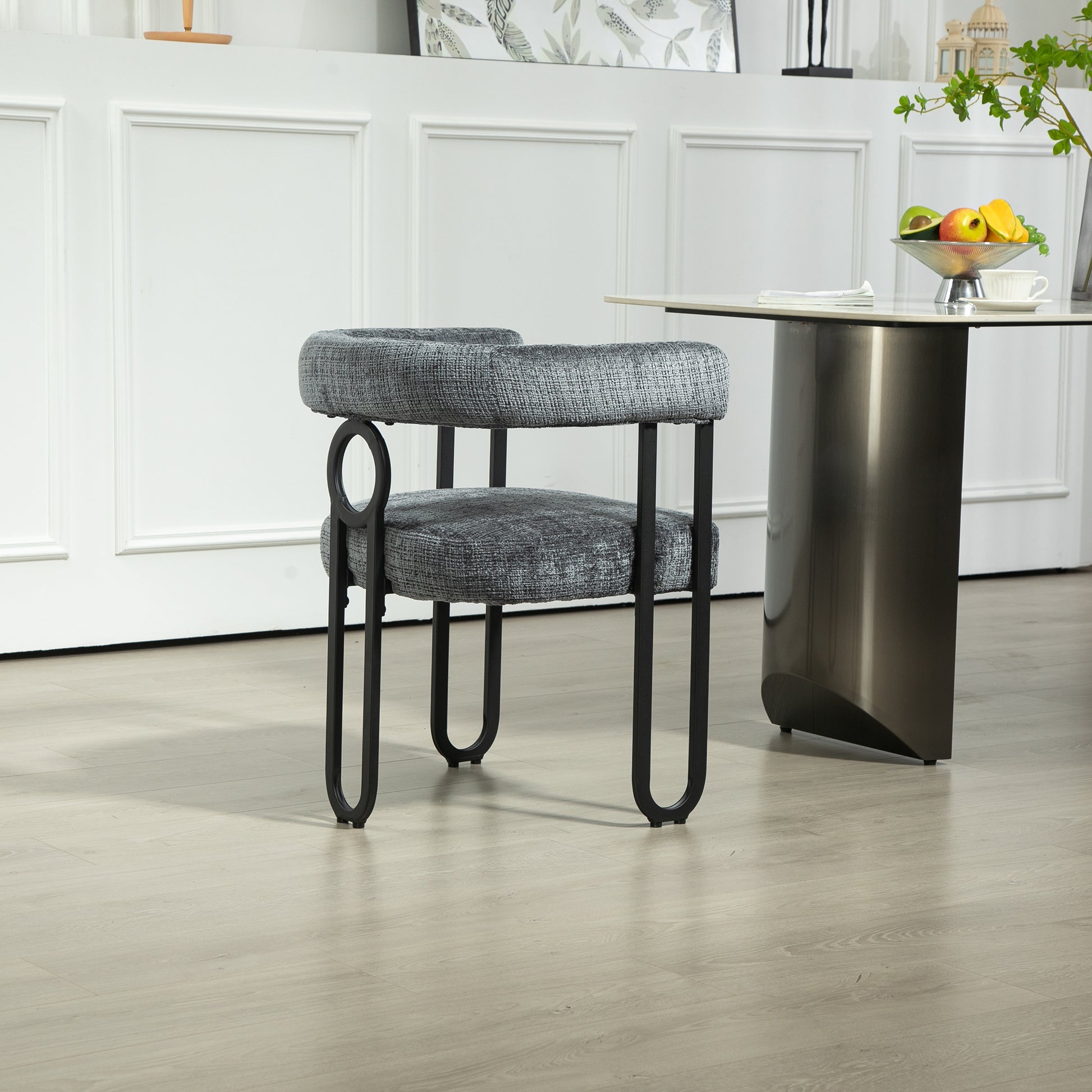 Coolmore Contemporary Designed Chenille Fabric Upholstered Accent Dining Chair Barrel Side Chairs Kitchen Armchair For Living Room Set Of 1 Gray Chenille Gray Primary Living Space Foam Chenille