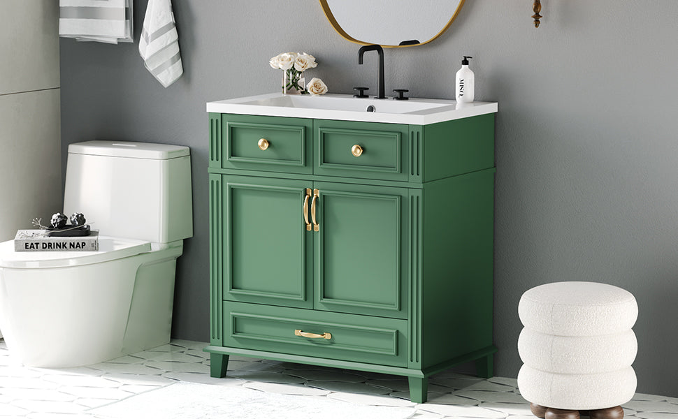 30'' Bathroom Vanity Without Top,Solid Wood Frame Bathroom Storage Cabinet With Soft Closing Doors,Frame Bathroom Storage Cabinet Only, Retro Style, Green 1 Green 2 Bathroom Freestanding Modern Solid Wood Mdf Resin Painted