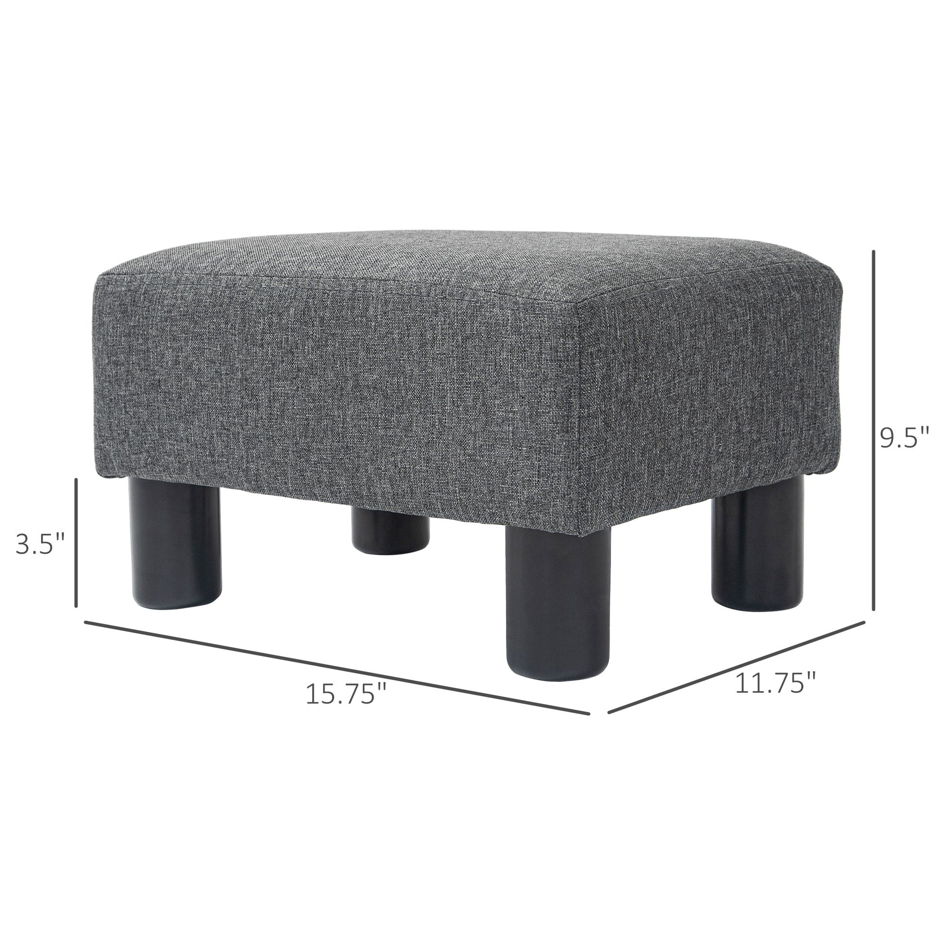 Homcom Ottoman Foot Rest, Small Foot Stool With Linen Fabric Upholstery And Plastic Legs, Cube Ottoman For Living Room, Charcoal Gray Gray Linen